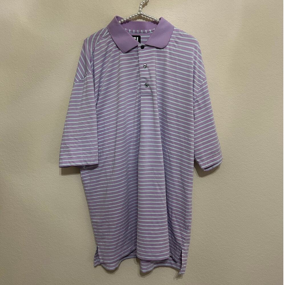 FootJoy Mens Size XL Golf Dri-Fit Polo Purple Blue Striped Short Sleeve Shirt